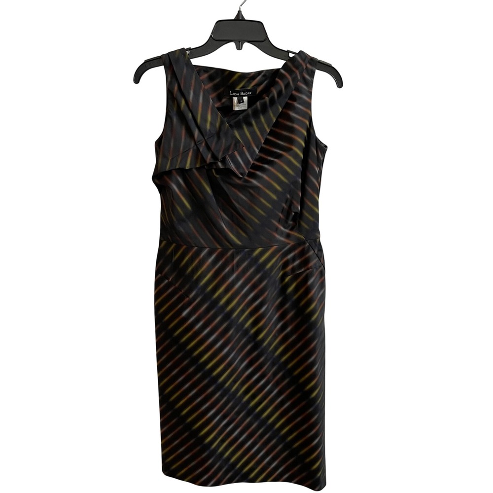 Lida‎ Baday Sleeveless Sheath Dress Multicolor Stripe Drape Neck Size 8